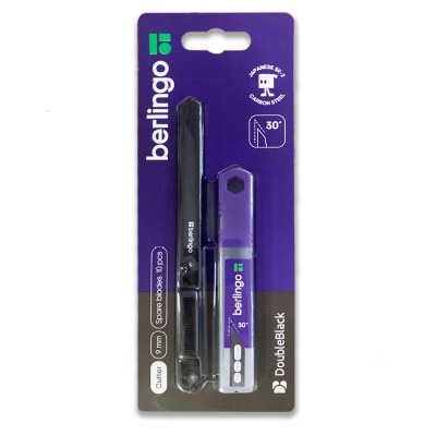 Zestaw Nóż papierniczy Double black 9mm stal SK2 o kącie 30° obudowa metal + ostrza